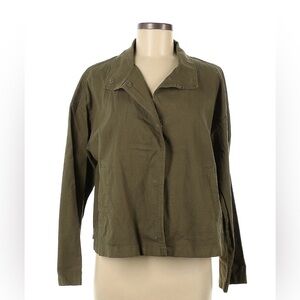 EILEEN FISHER size M oversized olive cotton utility jacket in excellent cond.